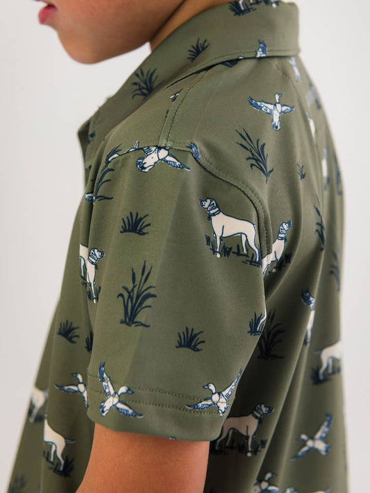 Wholesale Boys Pond Pups Hunting Dog Knit Short Sleeve Performance Polo