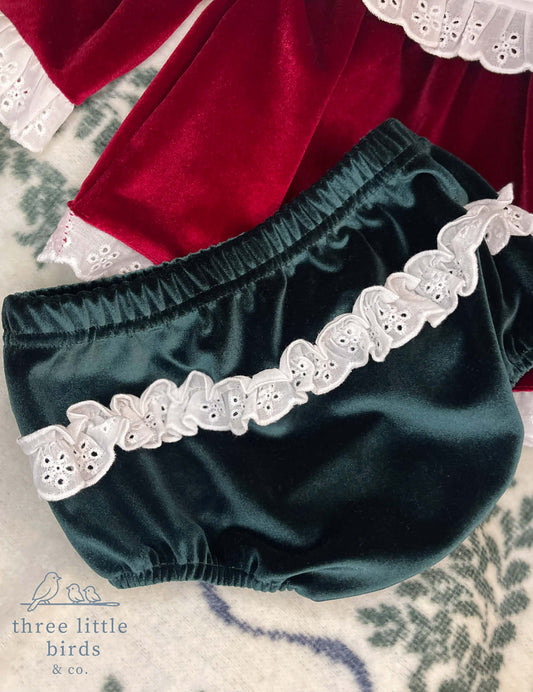 Christmas Bow Velvet Diaper Set RTS