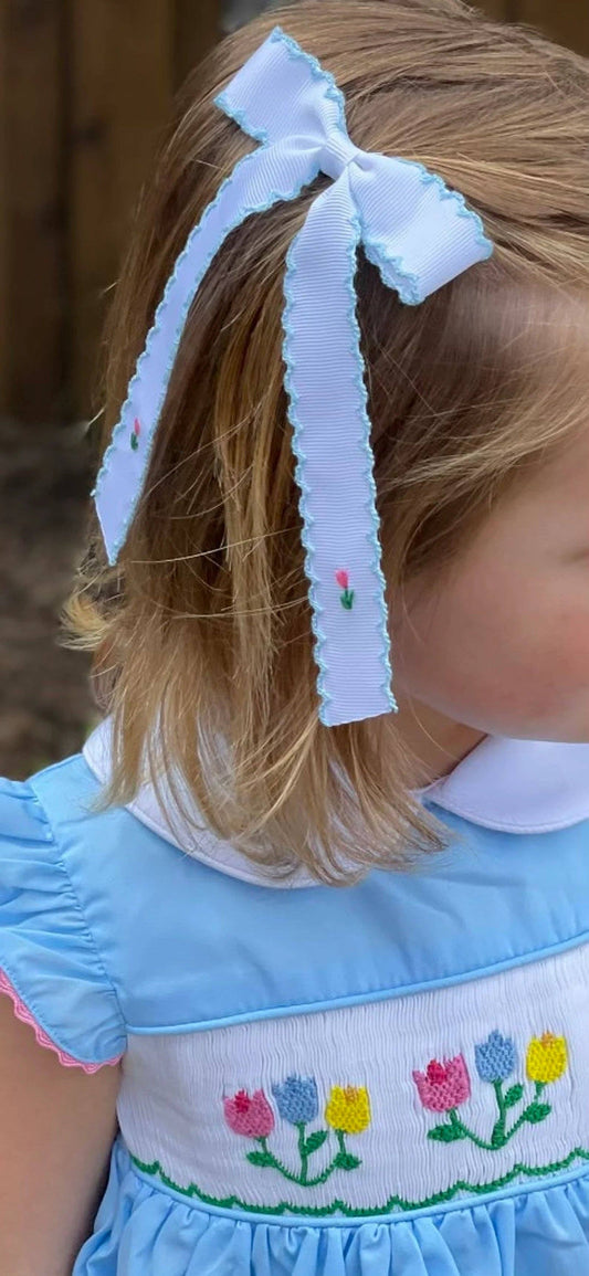 Scalloped Double Tulip Hand Embroidered Bow