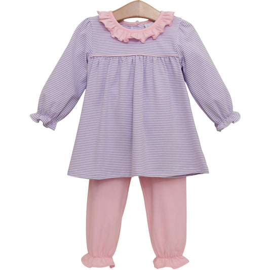 Audrey Bloomer Pants Set- Lavender Stripe/Light Pink