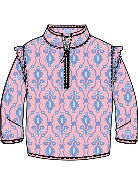 Wholesale Girls Pink Fairytale Jewels Ruffle Marshmallow Fleece Pullover