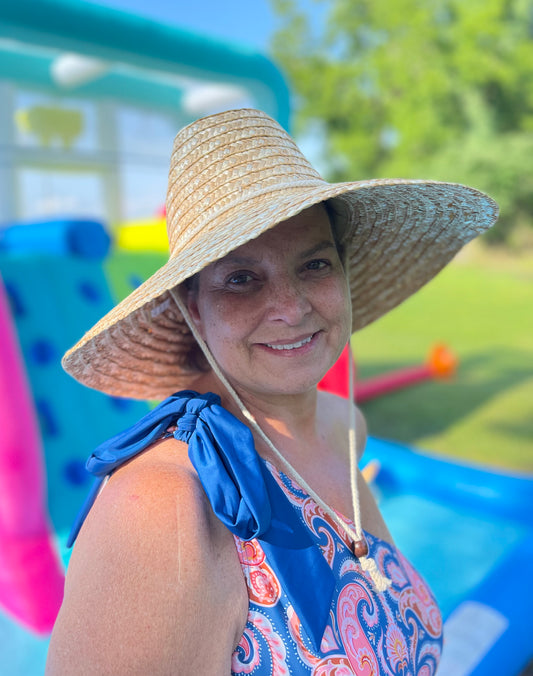 Block Initial Embroidered Straw Beachcomber Hat