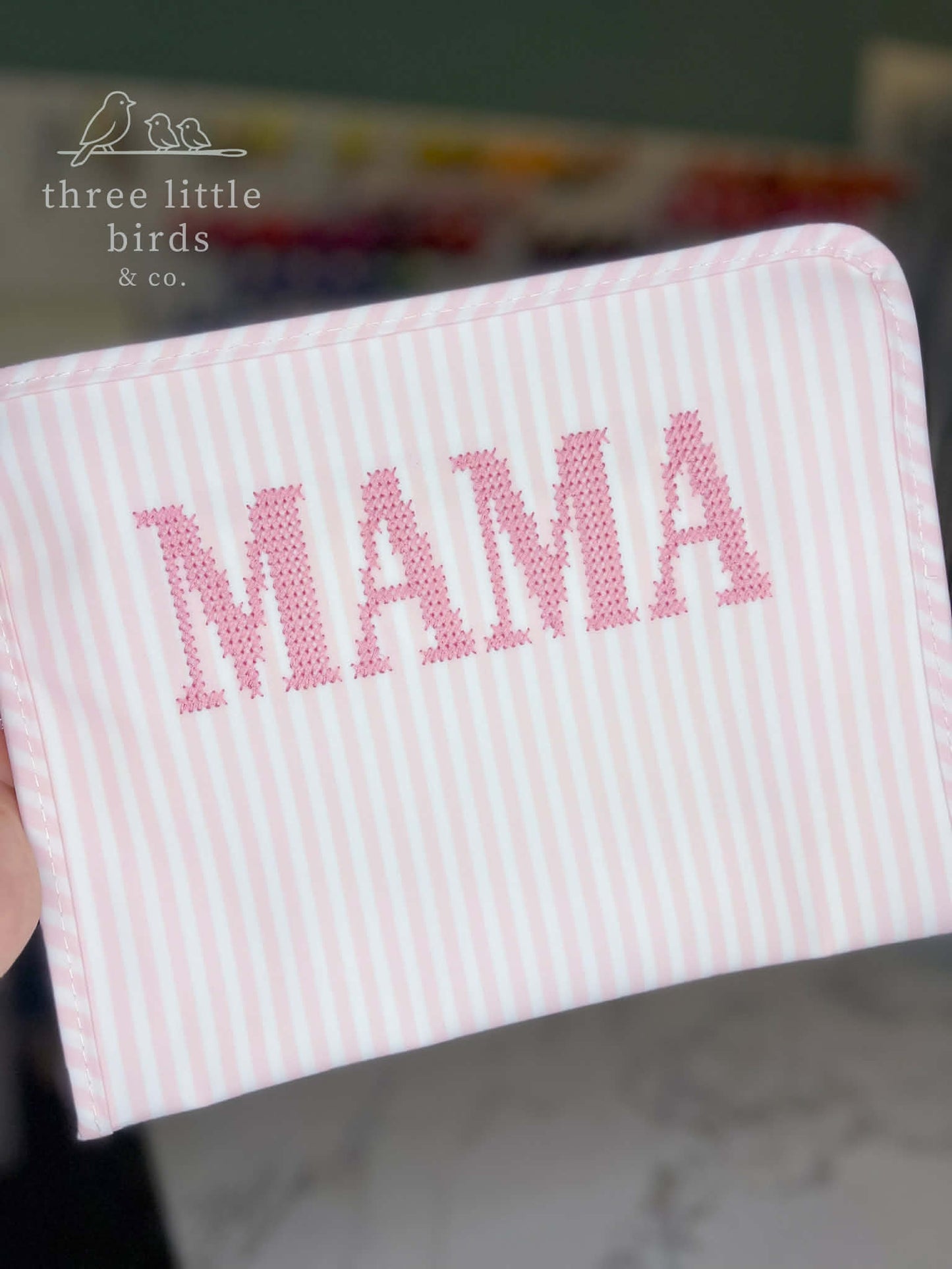 "MAMA" Pink Pimlico Stripe Large TRVL Roadie