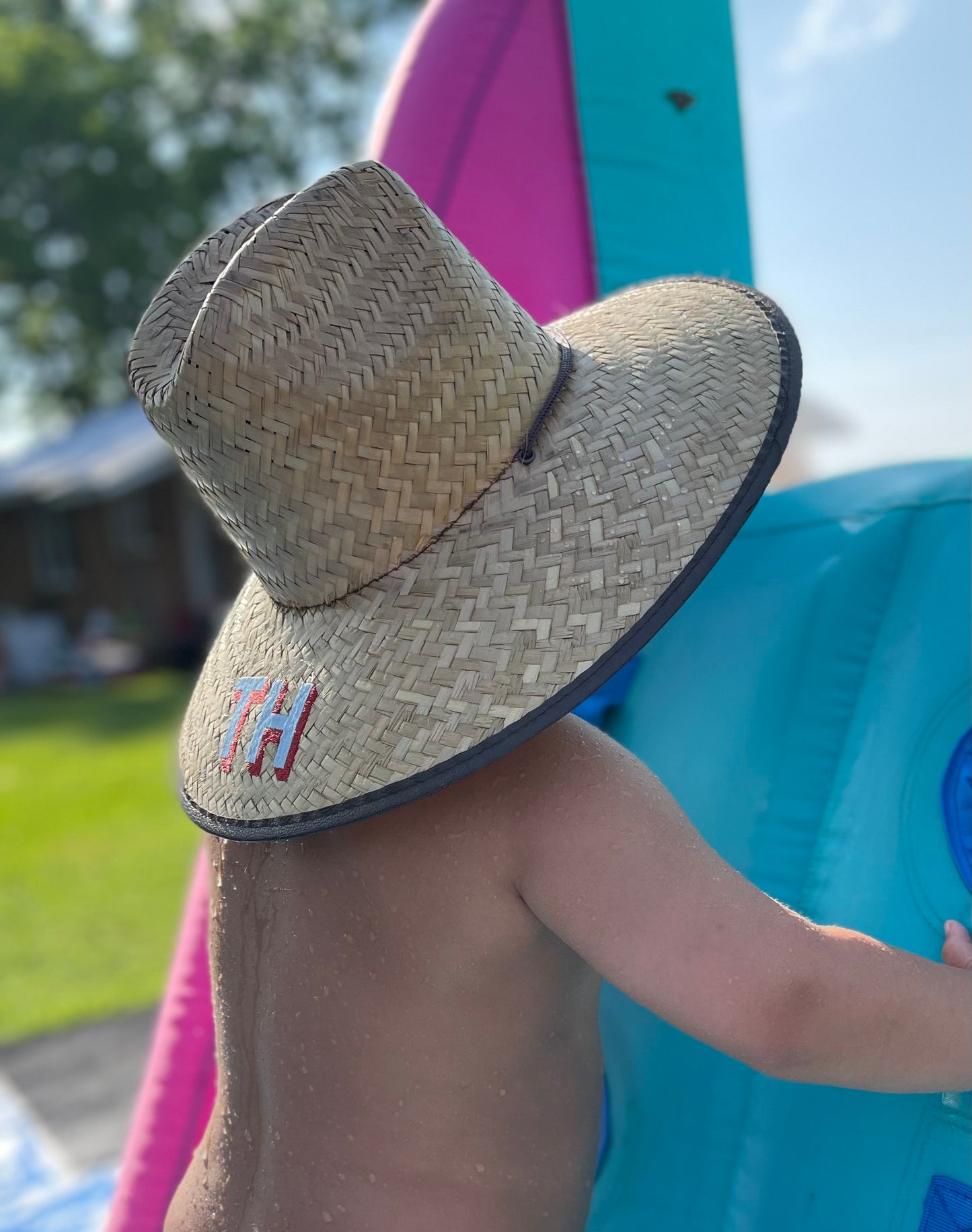 Block Initial Embroidered Straw Beachcomber Hat
