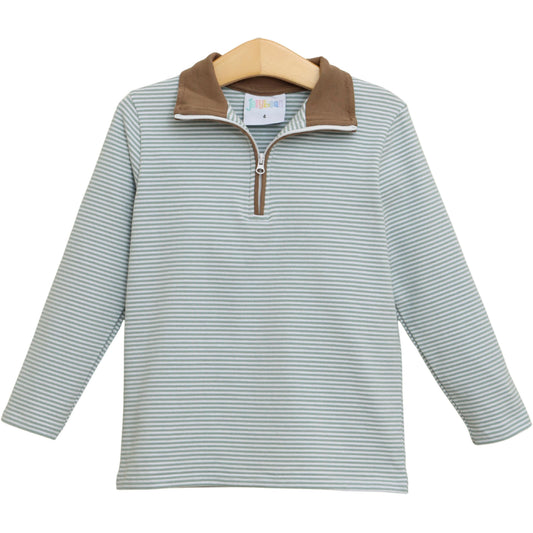 Evan Pullover- Dusty Sage Stripe/Light Brown