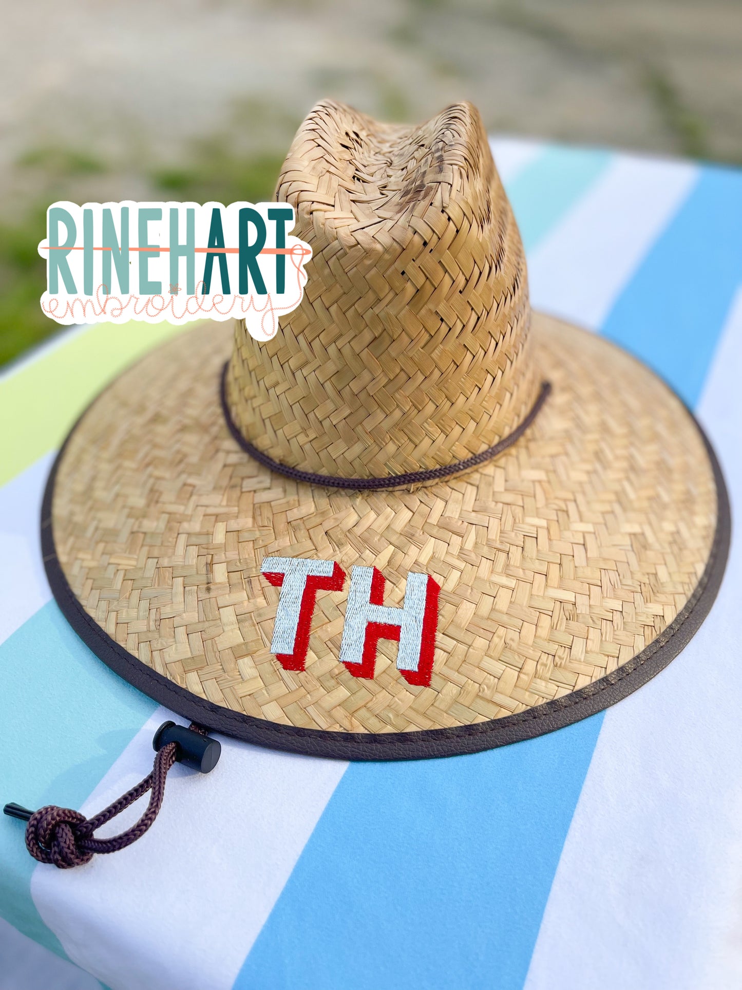 Block Initial Embroidered Straw Beachcomber Hat