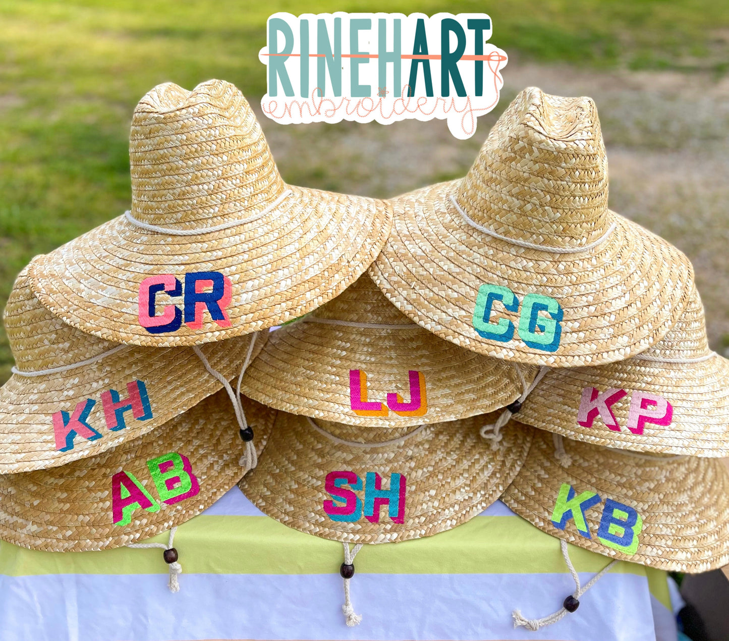 Adult Block Initial Embroidered Straw Beachcomber Hat