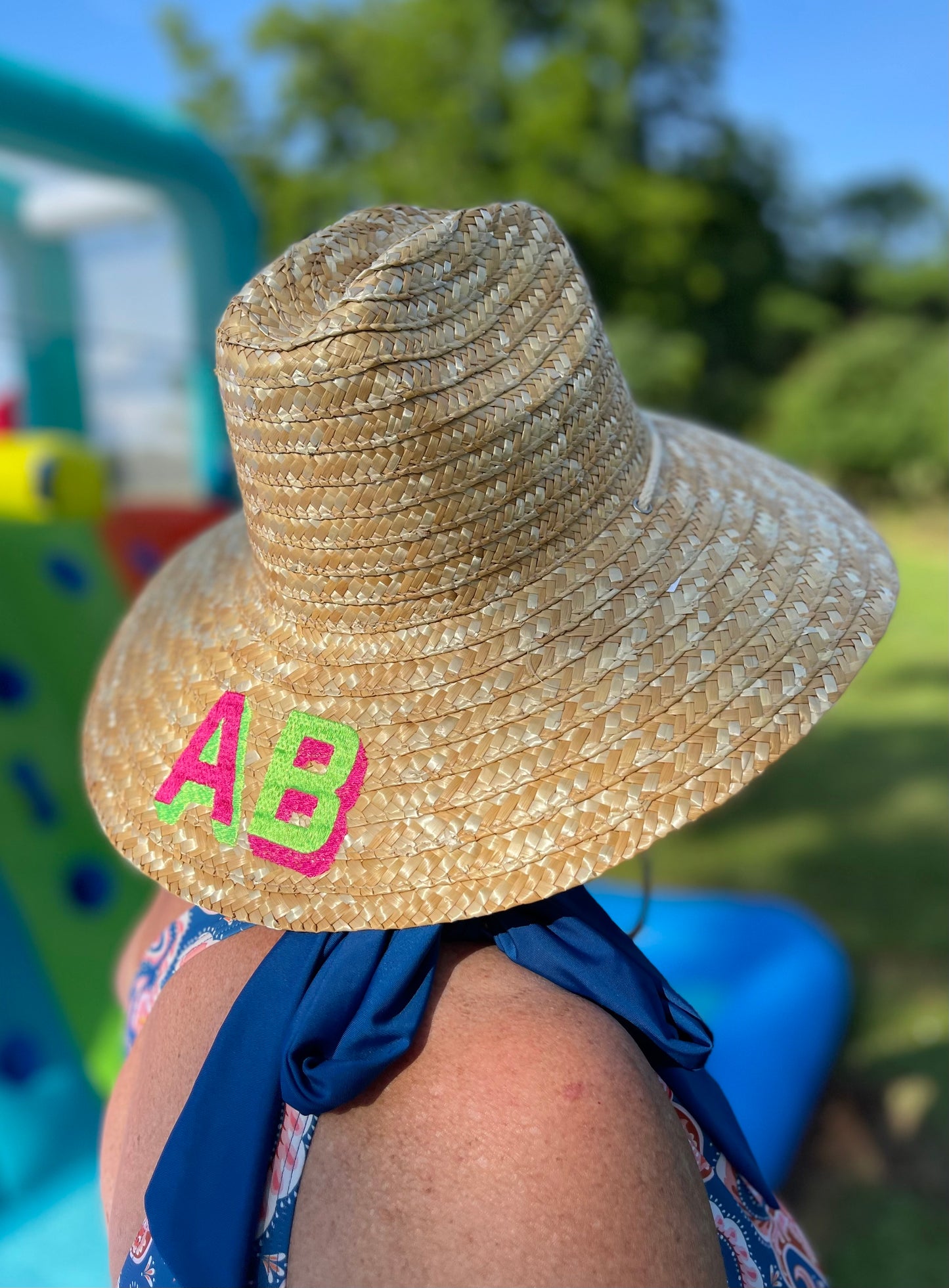 Block Initial Embroidered Straw Beachcomber Hat