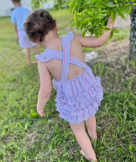 Girls Patriotic Seersucker Ruffle Sunsuit