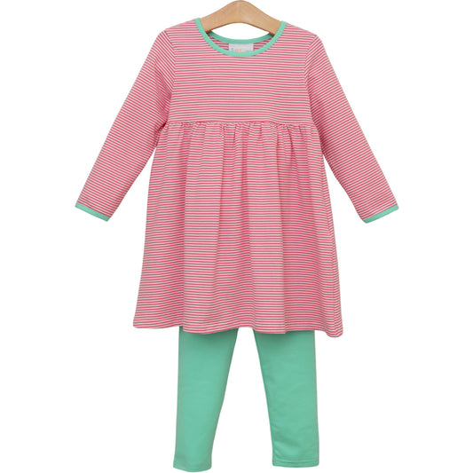 Sadie Pants Set- Pink Stripe/Mint