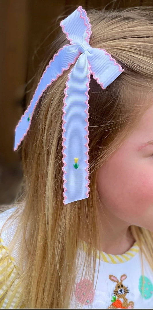 Scalloped Double Tulip Hand Embroidered Bow