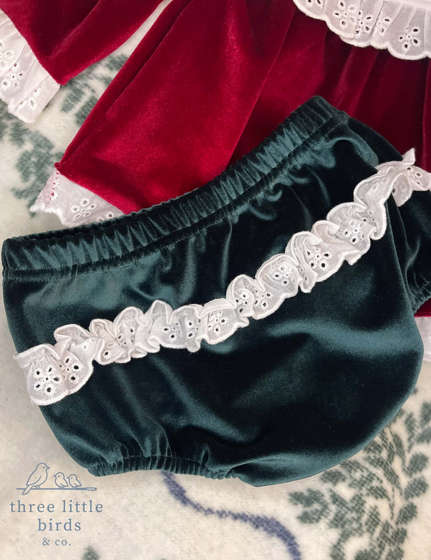Christmas Bow Velvet Diaper Set RTS