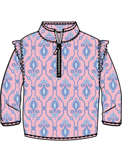 Wholesale Girls Pink Fairytale Jewels Ruffle Marshmallow Fleece Pullover