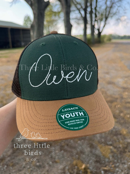 Hunter Green + Camel Youth Trucker Hat