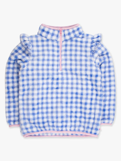 Wholesale Girls Periwinkle Blue Gingham Ruffle Marshmallow Fleece Pullover