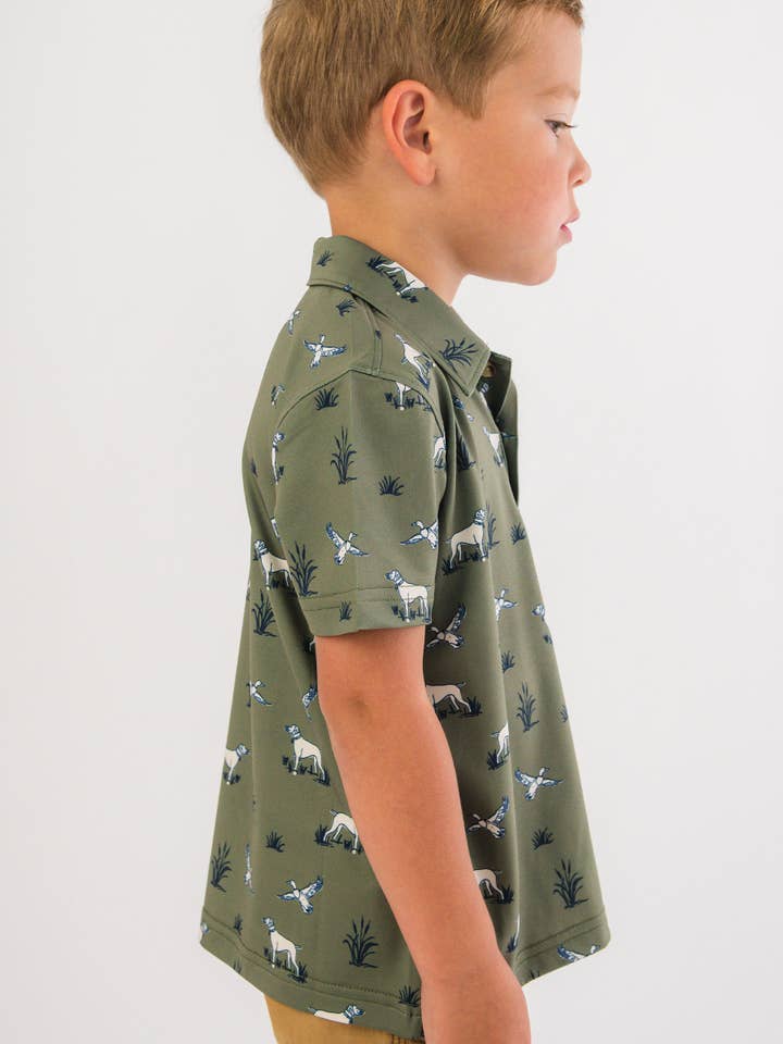 Wholesale Boys Pond Pups Hunting Dog Knit Short Sleeve Performance Polo