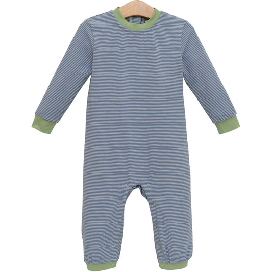 Thomas Romper- Dusty Blue Stripe/Sage