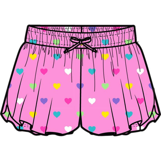 Wholesale Girls Neon Pink Colorful Hearts Active Butterfly Shorts