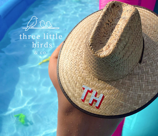 Kid's Block Initial Embroidered Straw with Trim Beachcomber Hat *