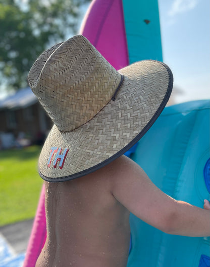 Block Initial Embroidered Straw Beachcomber Hat