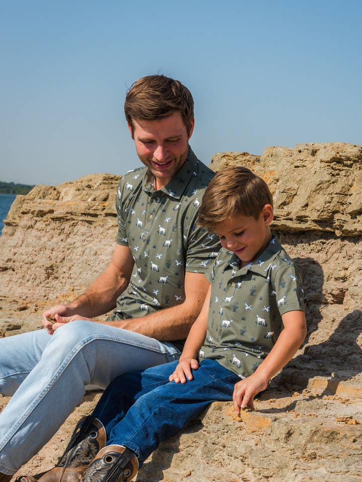 Wholesale Boys Pond Pups Hunting Dog Knit Short Sleeve Performance Polo