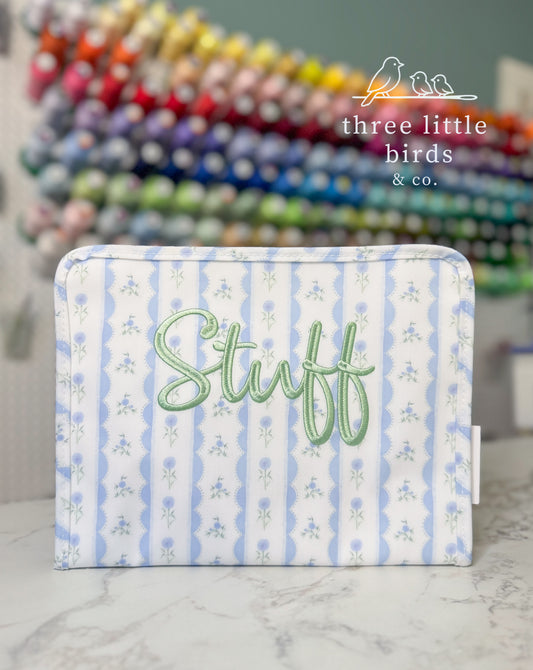 "Stuff" Blue Ribbon Floral Large TRVL Roadie