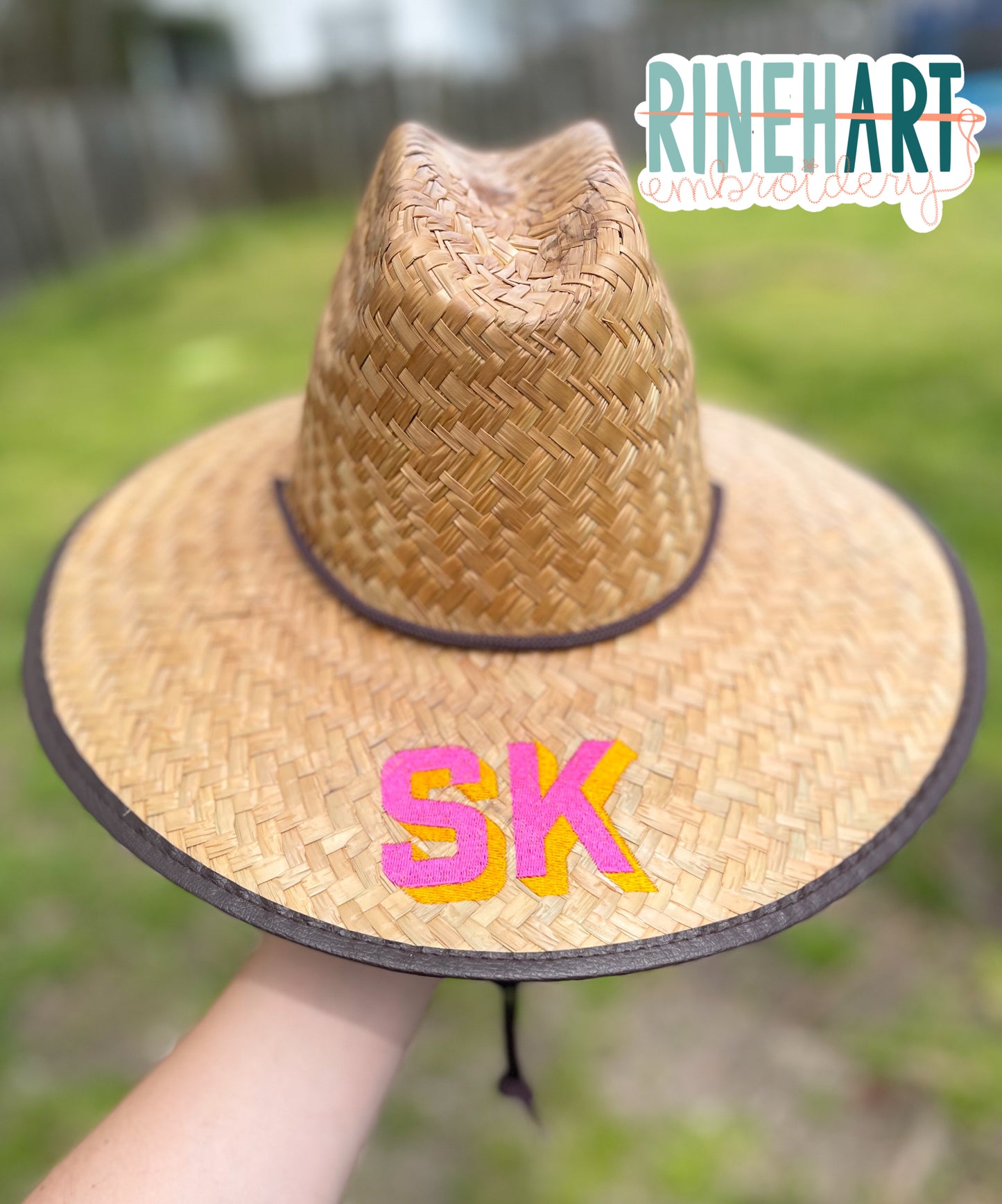 Block Initial Embroidered Straw Beachcomber Hat