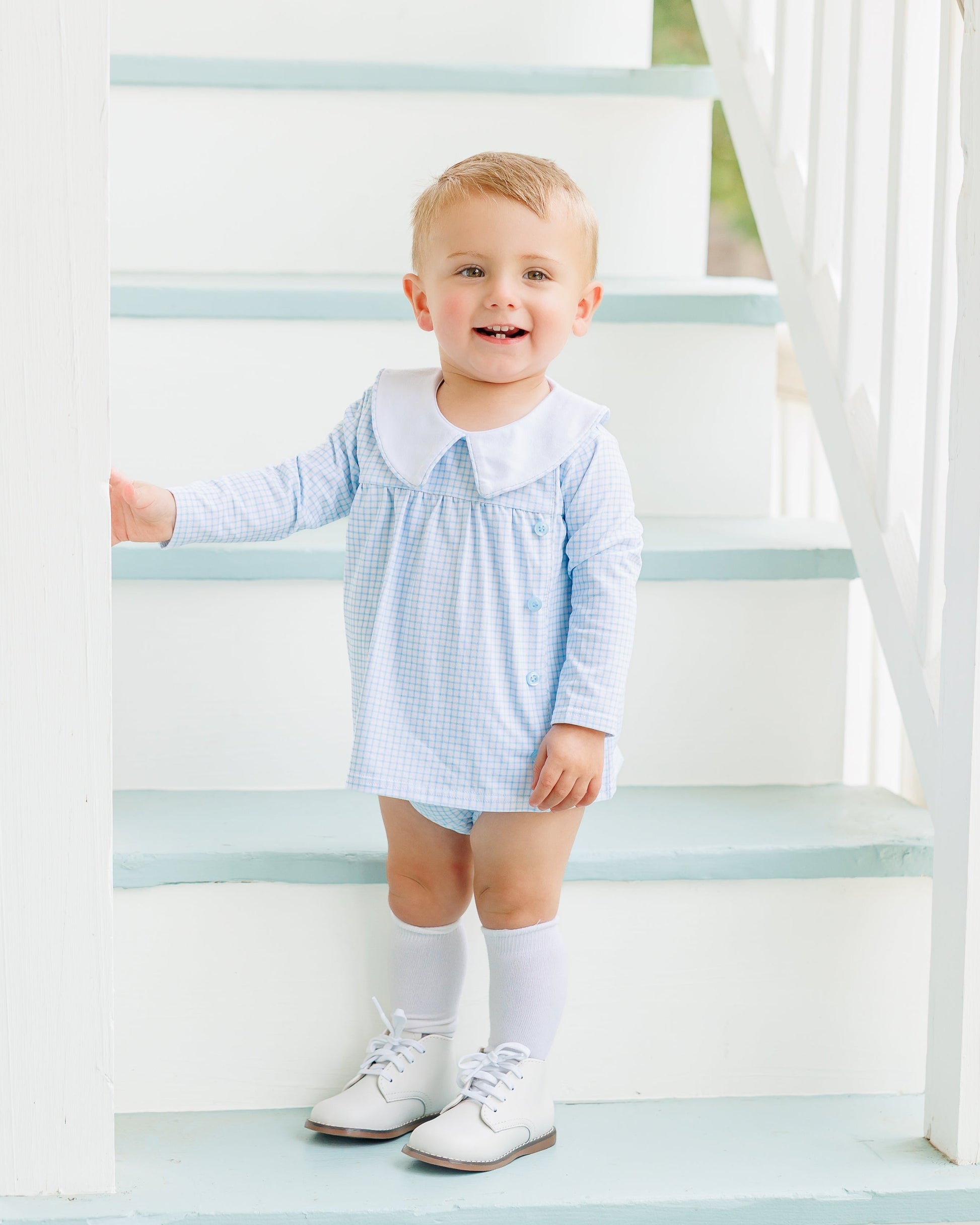 Liam Diaper Set- Light Blue Windowpane