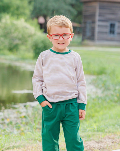 Connor Jogger Set- Tan Stripe/Hunter Green