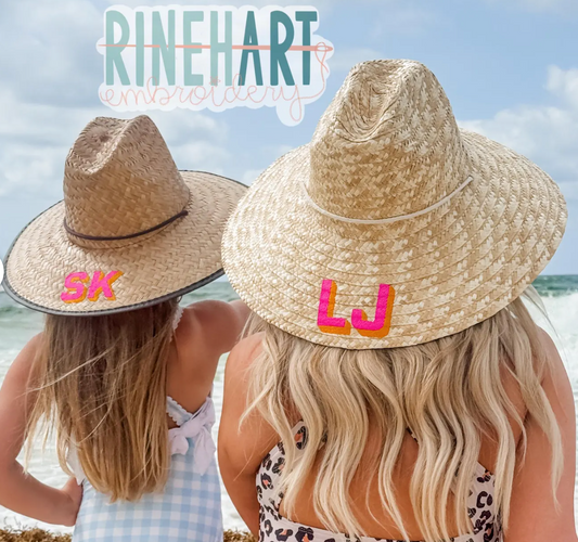 Block Initial Embroidered Straw Beachcomber Hat
