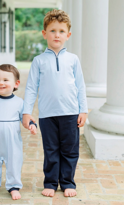 Boy's 1/4 Zip Set Gingham + Navy by Jellybean