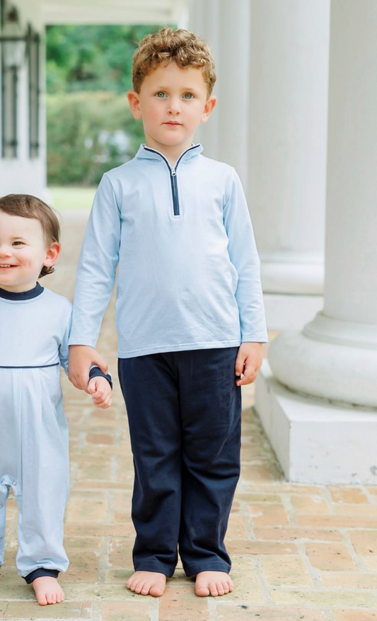 Boy's 1/4 Zip Set Gingham + Navy by Jellybean