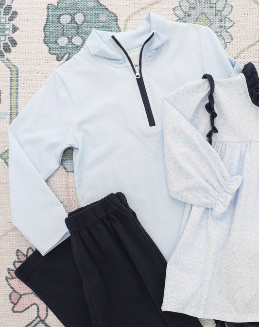 Boy's 1/4 Zip Set Gingham + Navy by Jellybean
