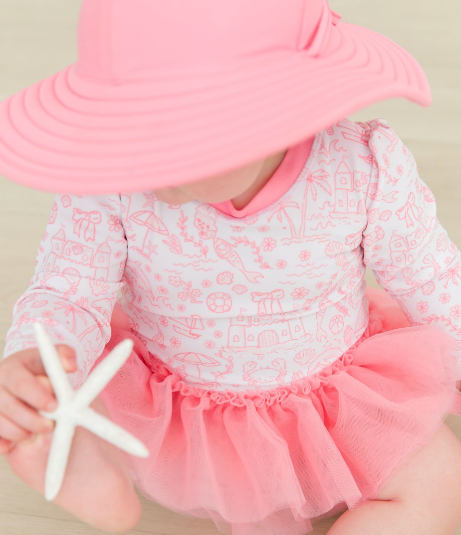 Tulle Skirted One Piece Rash Guard Swimsuit By the Seaside Rufflebutts