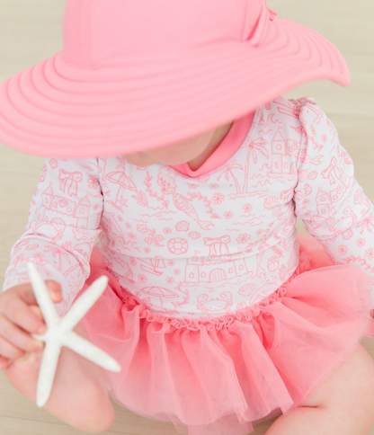 Tulle Skirted One Piece Rash Guard Swimsuit By the Seaside Rufflebutts