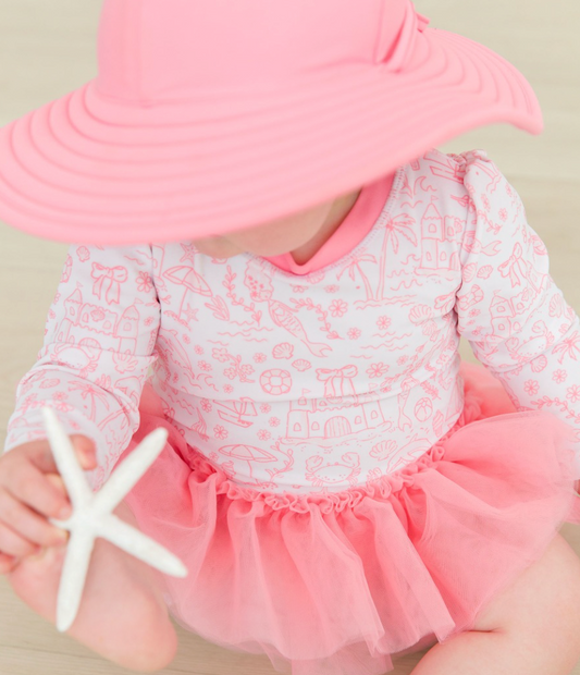 Tulle Skirted One Piece Rash Guard Swimsuit By the Seaside Rufflebutts