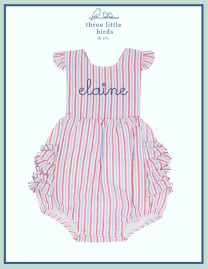 Girls Patriotic Seersucker Ruffle Sunsuit