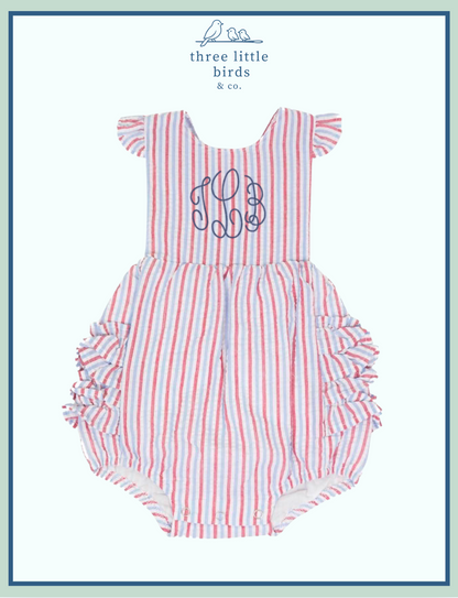 Girls Patriotic Seersucker Ruffle Sunsuit