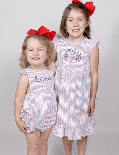 Girls Patriotic Seersucker Ruffle Sunsuit