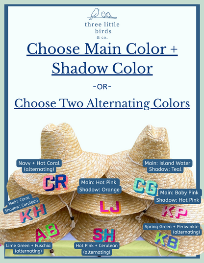 Adult Block Initial Embroidered Straw Beachcomber Hat