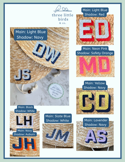 Adult Block Initial Embroidered Straw Beachcomber Hat
