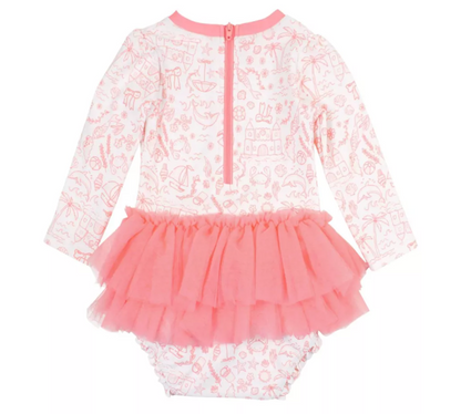 Tulle Skirted One Piece Rash Guard Swimsuit By the Seaside Rufflebutts