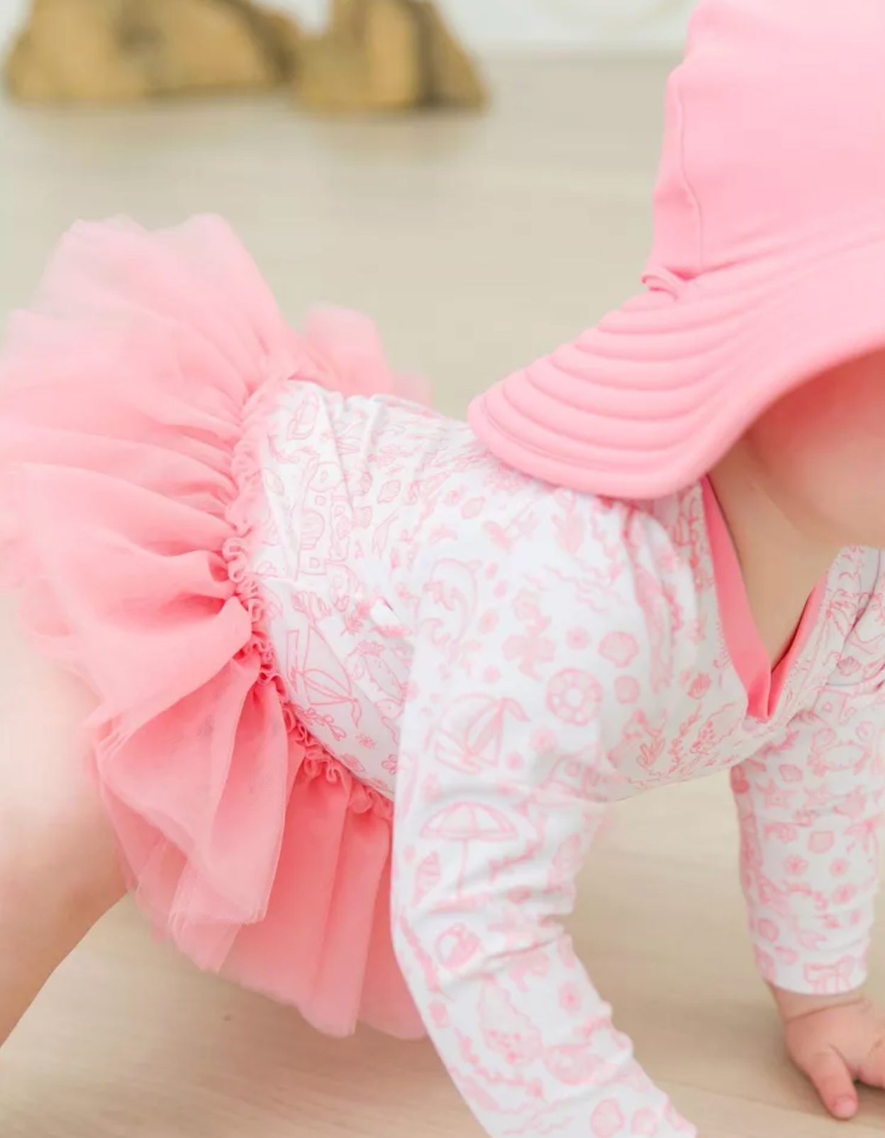 Tulle Skirted One Piece Rash Guard Swimsuit By the Seaside Rufflebutts