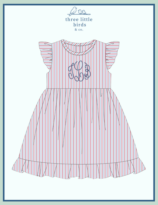 Girls Patriotic Seersucker Dress