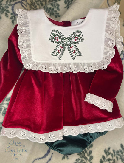 Christmas Bow Velvet Diaper Set RTS