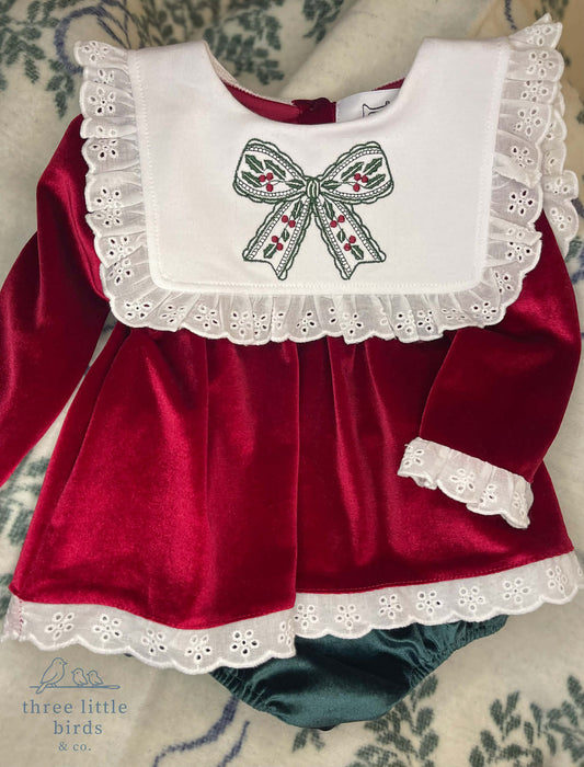 Christmas Bow Velvet Diaper Set RTS