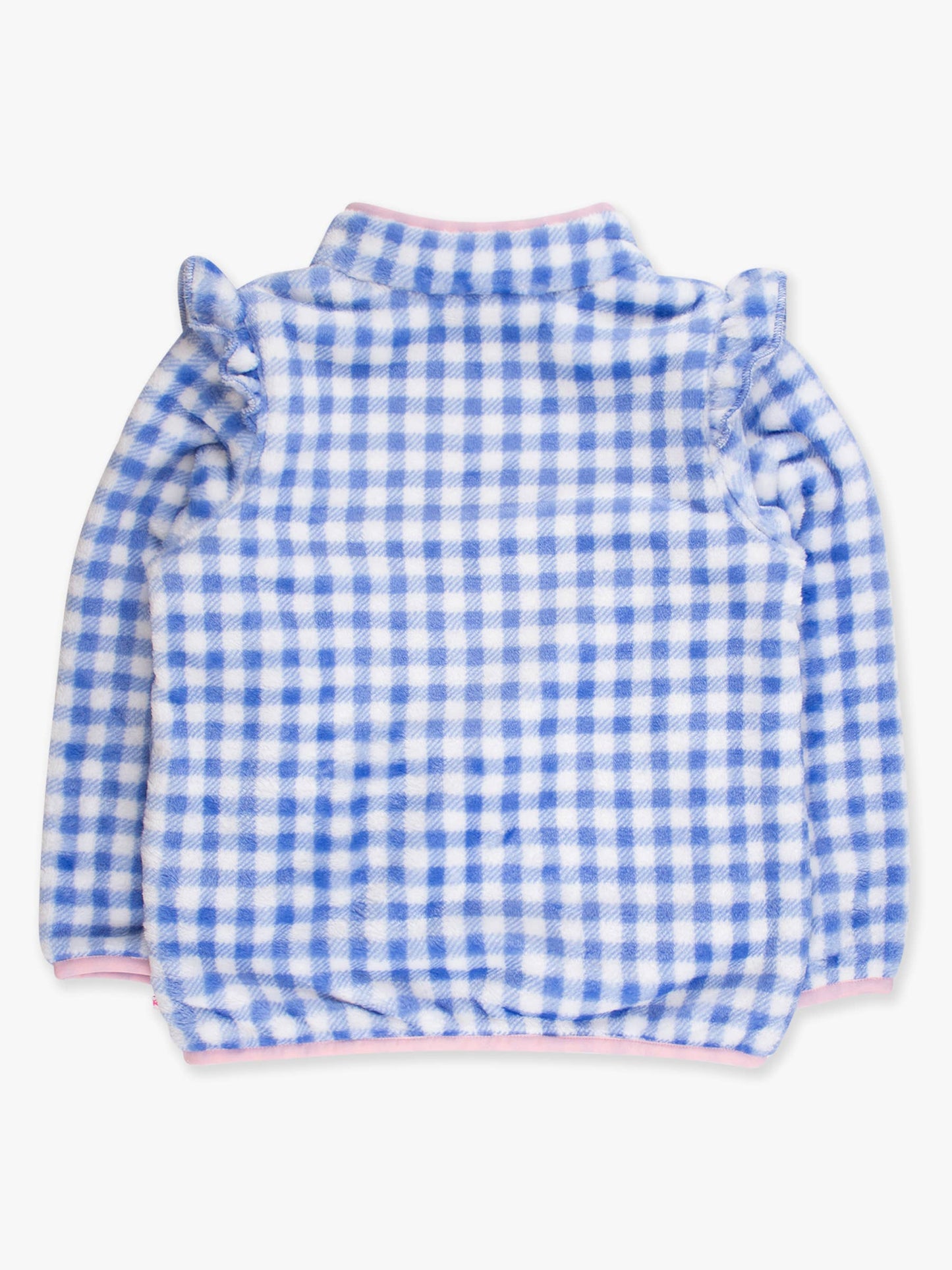 Wholesale Girls Periwinkle Blue Gingham Ruffle Marshmallow Fleece Pullover