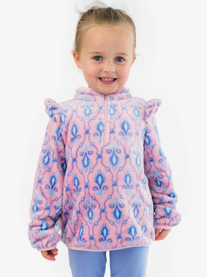 Wholesale Girls Pink Fairytale Jewels Ruffle Marshmallow Fleece Pullover