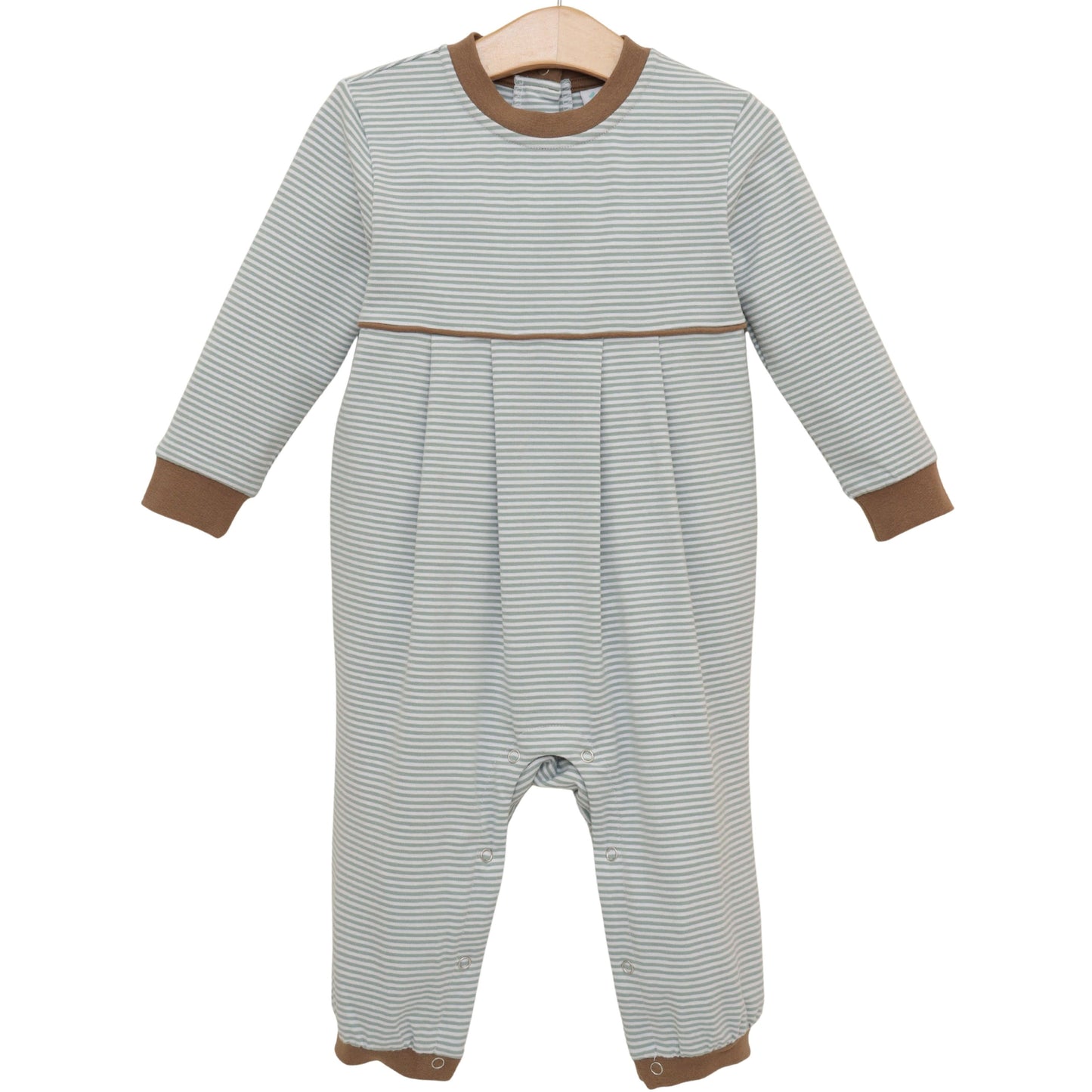 Patrick Romper- Dusty Sage Stripe/Light Brown
