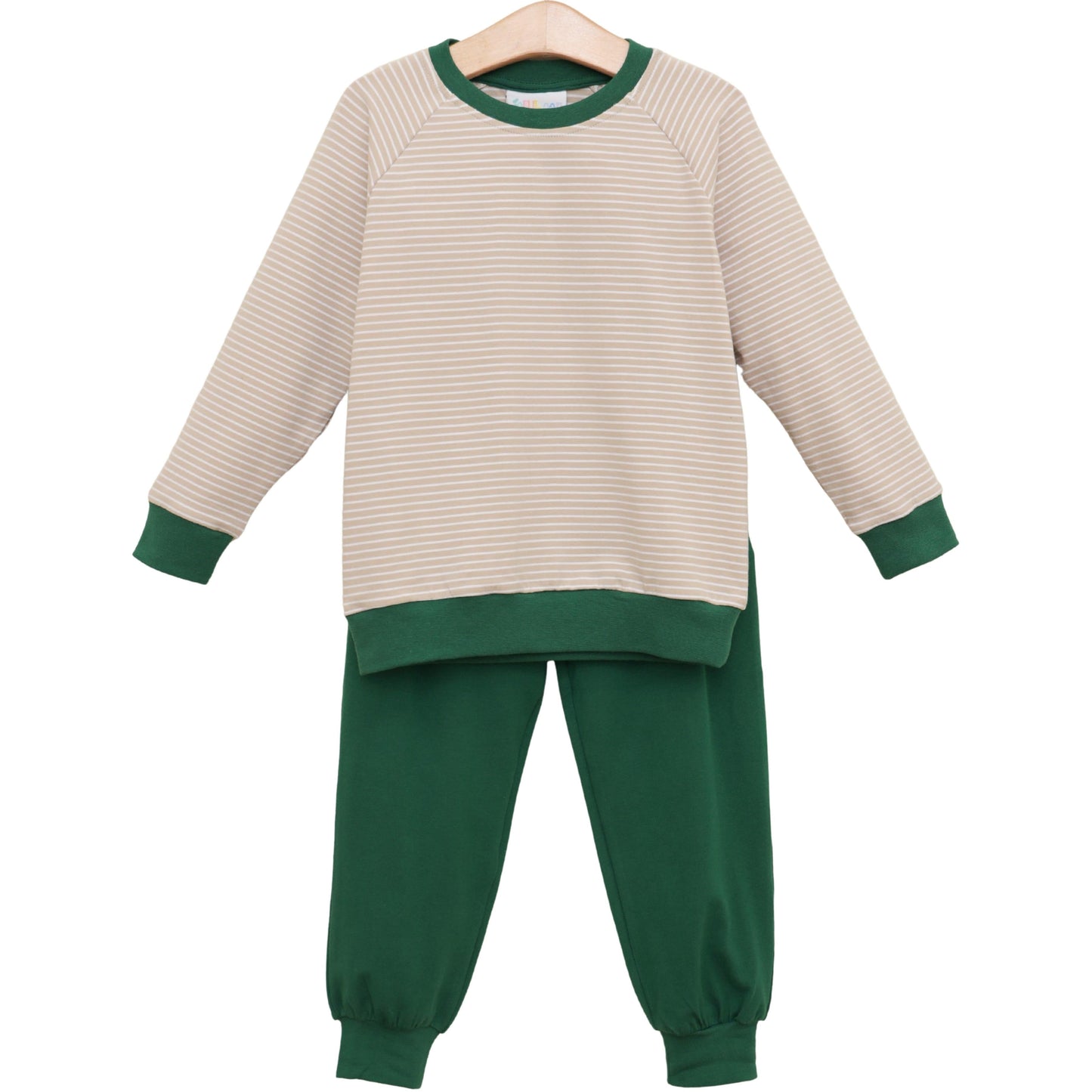 Connor Jogger Set- Tan Stripe/Hunter Green